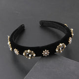 Flannel Rhinestone Pearl Flower Headband Ladies Hairpin