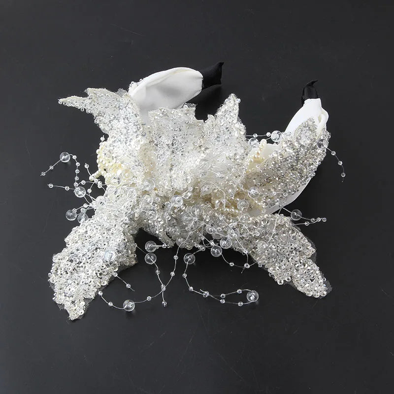 Rice Beads Crystal Butterfly Headband Bridal Hair