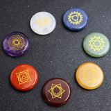 7 Chakra Symbol Engraved Set with Natural Gem Stones Crystal Quartz