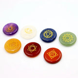 7 Chakra Symbol Engraved Set with Natural Gem Stones Crystal Quartz