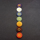 7 Chakra Symbol Engraved Set with Natural Gem Stones Crystal Quartz
