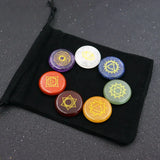 7 Chakra Symbol Engraved Set with Natural Gem Stones Crystal Quartz