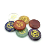 7 Chakra Symbol Engraved Set with Natural Gem Stones Crystal Quartz