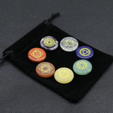 7 Chakra Symbol Engraved Set with Natural Gem Stones Crystal Quartz