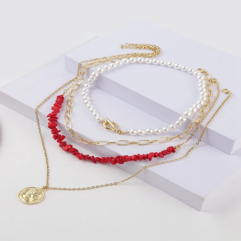 Bohemian Gem Gravel Natural Stone Multi-layer Necklace