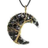 Crescent Moon Stone Pendant Wire Wrapped Tree of Life Charm