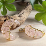 Crescent Moon Stone Pendant Wire Wrapped Tree of Life Charm
