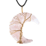 Crescent Moon Stone Pendant Wire Wrapped Tree of Life Charm