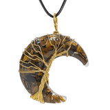Crescent Moon Stone Pendant Wire Wrapped Tree of Life Charm