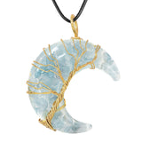 Crescent Moon Stone Pendant Wire Wrapped Tree of Life Charm