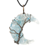 Crescent Moon Stone Pendant Tree of Life Necklace