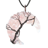 Crescent Moon Stone Pendant Tree of Life Necklace