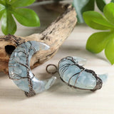 Crescent Moon Stone Pendant Tree of Life Necklace