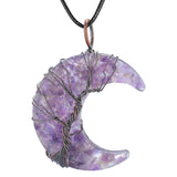 Crescent Moon Stone Pendant Tree of Life Necklace
