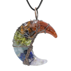Crescent Moon Stone Pendant Tree of Life Necklace