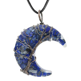 Crescent Moon Stone Pendant Tree of Life Necklace