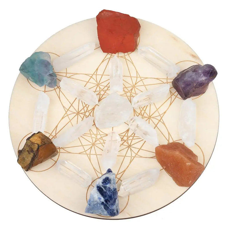 Metatron's 7 Chakra Raw Stone Point Wand Altar Kit