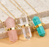 Healing Crystal Hexagonal Point Pendant Necklace Gemstone Beads Necklace