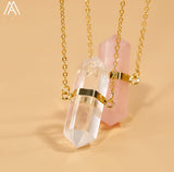 Healing Crystal Hexagonal Point Pendant Necklace Gemstone Beads Necklace