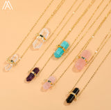 Healing Crystal Hexagonal Point Pendant Necklace Gemstone Beads Necklace