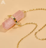 Healing Crystal Hexagonal Point Pendant Necklace Gemstone Beads Necklace