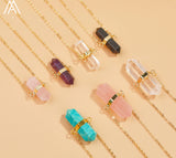 Healing Crystal Hexagonal Point Pendant Necklace Gemstone Beads Necklace