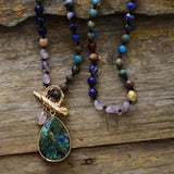 Healing Crystal Natural Stone Beads Anxiety Teardrop Pendant Necklaces