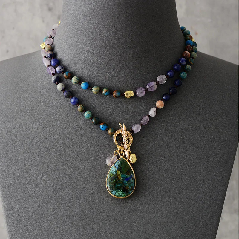 Healing Crystal Natural Stone Beads Anxiety Teardrop Pendant Necklaces