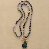 Healing Crystal Natural Stone Beads Anxiety Teardrop Pendant Necklaces