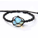 Healing Crystal Necklace Rough Stone Pendant Rope Wrap Net Pocket Necklace
