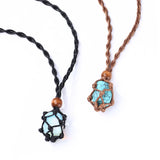 Healing Crystal Necklace Rough Stone Pendant Rope Wrap Net Pocket Necklace
