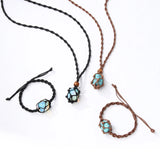 Healing Crystal Necklace Rough Stone Pendant Rope Wrap Net Pocket Necklace