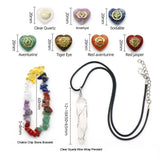 Chakra Heart Stones Bracelet & Quartz Necklace Set