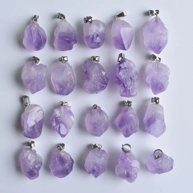 Healing Irregular Stone Pendant Necklace Amethysts Crystal Reiki Mineral Jewelry