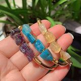 Natural Quartz Stone Bangle Cuff Amethysts Citrines Yellow Crystal Bracelet