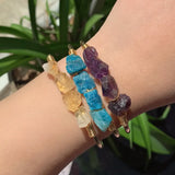 Natural Quartz Stone Bangle Cuff Amethysts Citrines Yellow Crystal Bracelet