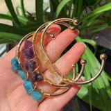 Natural Quartz Stone Bangle Cuff Amethysts Citrines Yellow Crystal Bracelet