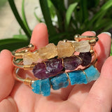 Natural Quartz Stone Bangle Cuff Amethysts Citrines Yellow Crystal Bracelet