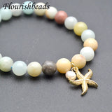 Healing Amazonite Beads Starfish Conch Charm Stretch Bracelet