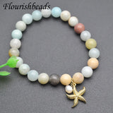 Healing Amazonite Beads Starfish Conch Charm Stretch Bracelet