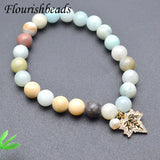 Healing Amazonite Beads Starfish Conch Charm Stretch Bracelet