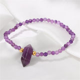 Natural Amethyst Crystal Bracelet Small Beads Hexagonal Charms Bangle Yoga Gift