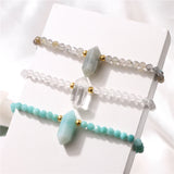 Natural Amethyst Crystal Bracelet Small Beads Hexagonal Charms Bangle Yoga Gift
