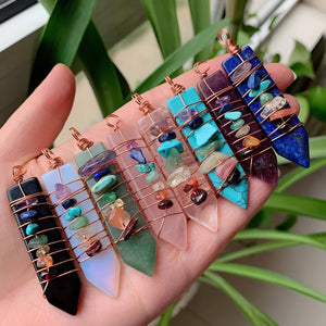 7 Chakra Stone Pendulum Wire Wrap Pendant