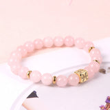 Constellation Healing Pink Crystal Bracelet Zodiac Beads Elastic Brass Bracel