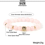 Constellation Healing Pink Crystal Bracelet Zodiac Beads Elastic Brass Bracel