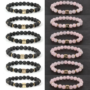Constellation Healing Pink Crystal Bracelet Zodiac Beads Elastic Brass Bracel