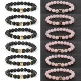 Constellation Healing Pink Crystal Bracelet Zodiac Beads Elastic Brass Bracel