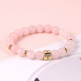 Constellation Healing Pink Crystal Bracelet Zodiac Beads Elastic Brass Bracel