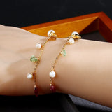 Reiki Multicolor Tourmaline Pearl Bracelet 14K Double Layer Bangle